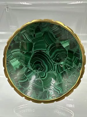 Malachite Bowl Green With Brass Rim 3 3/4 X 1 Inch. • $34.99