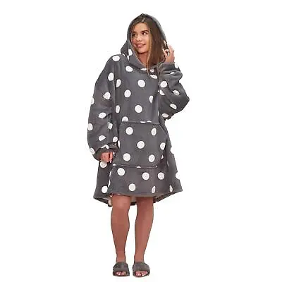 £15 • Buy Dreamscene Spot Print Oversized Hooded Blanket Wearable Sherpa Fleece Throw Grey