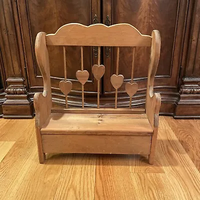 Vintage Wooden Childs Toddler Handmade Stool Bench W/ Hearts  • $75