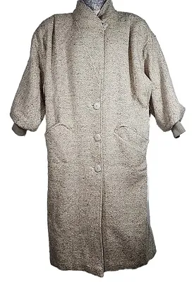 Womens 80s Trench Coat Size L-XL Beige Cream Tweed Button Up Wool Blend Vtg  • $34.49