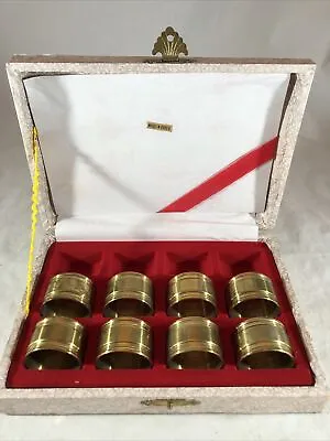 $12 • Buy Vintage Set Of 8 Brass Napkin Holders Rings W/ Case Made In Korea