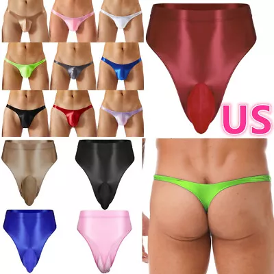 US Men's Glossy Briefs Bulge Pouch Thongs G String Low Waist Swimwear Underwear • $5.39