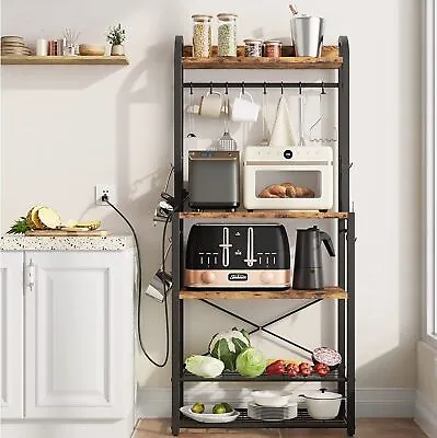 5-Tier Kitchen Bakers Rack With Power Outlet Microwave Stand Coffee Bar Station • $96.59