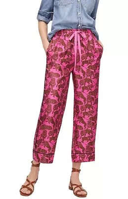 J.Crew Collection Silk Twill Relaxed Pants In Sleepy Lions Print Size 0 Pink • $64.95