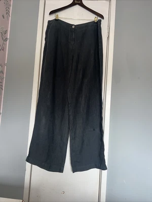 £45 • Buy Oska Wide Grey Black Lagenlook Linen Long Trousers Size 5 UK 18/20