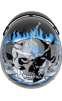 Cartman Cruiser Motorcycle Half Face Helmet Blue SkullsDOT Approved 808 Small. • $24.99