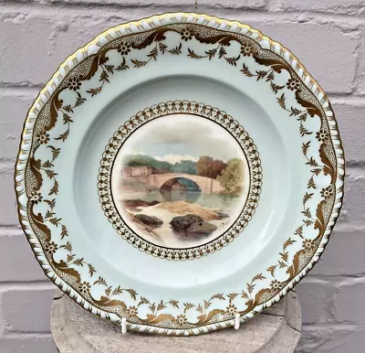 £59.99 • Buy Minton Blue & Gilt Display Plate Featuring Greta Bridge 25cm ~ By J E Dean