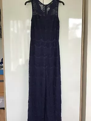 Gorgeous Quiz Navy Blue Lace Palazzo Trousers Jumpsuit Size 10 • £6.99