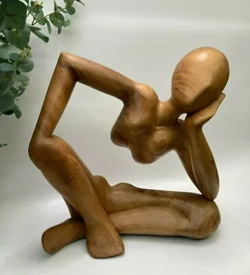 Abstract Balinese Wood Carving Yoga Thinker Sculpture Handcrafted Art Display  • $145