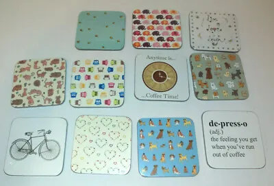 £2.95 • Buy SINGLE COASTER Square CORK BACK Coffee DOG Cat ELEPHANT Bicycle HEARTS Owls BEES