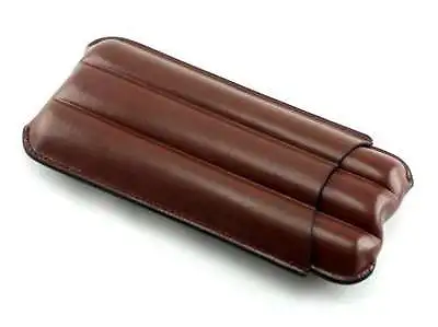 Brown Leather 3 Finger 60 Ring Gauge Cigar Case Holder • $29.95