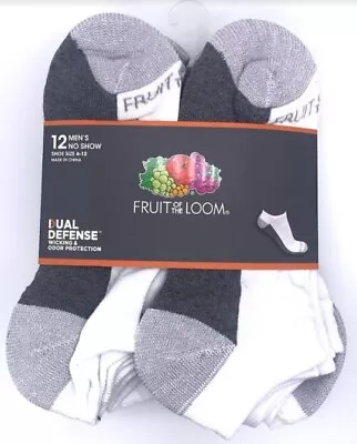 Fruit Of The Loom Men's 12 Pair Pack Dual Defense Cushioned No Show Socks • $18.97