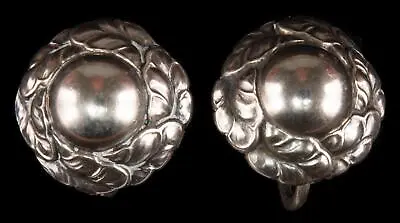 Georg Jensen Sterling Silver Earrings Screw Back Leaf  Design Vintage • $149.50