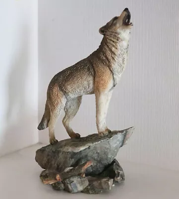 Wolf Standing On Peak Figurine Resin Wildlife Sculpture Ornament Animal Decor • $173.59