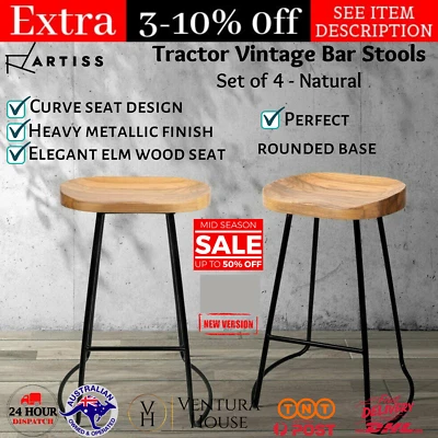 $284.87 • Buy Artiss Set Of 4 Vintage Tractor Bar Stools Retro Kitchen Stool Industrial Chairs