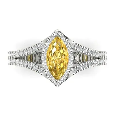 1.2ct MQ Split Shank Natural Citrine Promise Bridal Wedding Ring 14k White Gold • £315.10