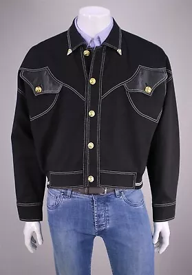 Gianni Versace Istante Black Iconic Western Denim Leather Gold Button Jacket 38 • $495