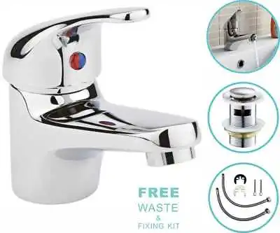 £11.50 • Buy Cloakroom Basin Mixer Tap Chrome Basin Sink Mono Bathroom + Fixings + Waste
