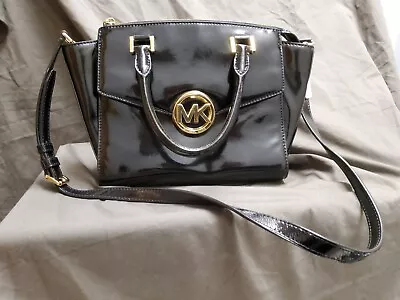 Michael Kors Hudson Black Patent Leather Medium Satchel Crossbody Handbag • $55.30