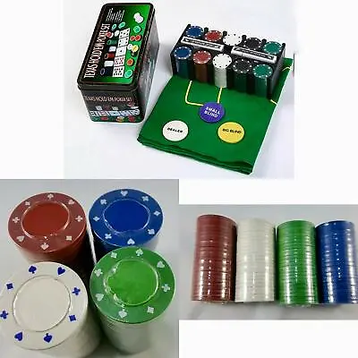 Professional Casino 200 Piece Texas Hold'em Poker Game Play Set Comes In Tin Box • £13.95