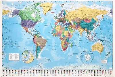 $39.90 • Buy World Map Poster Giant Size 1m X 1.4m With Country Flags Wall Picture Print Art
