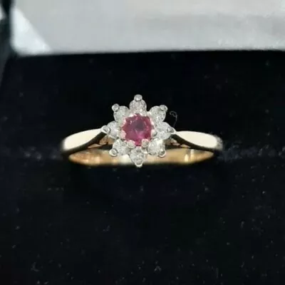 9ct Gold Ruby & Diamond Flower Ring • £155