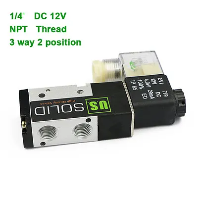 U.S. Solid 1/4  Pneumatic Electric Solenoid Valve 3 Way 2 Position DC 12V Air • $20.94