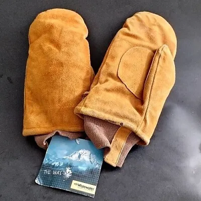 Vintage Brown Cowhide LEATHER SHOOTING MITTENS Insulated WHITEWATER See Pics NOS • $14.69