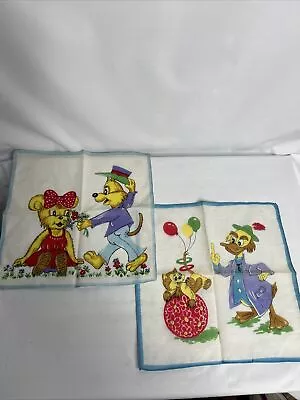 Vintage Child's Hanky Cartoon Duck & Cat Circus Act And Bears Animals • $14.25