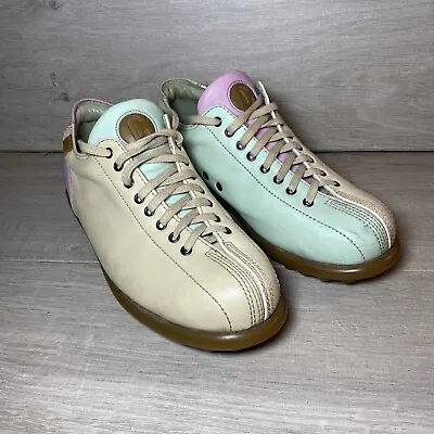 Camper Pelotas Green Pink Cream Leather Casual Shoes Womens UK7 EU40 Rare Unique • £34.95