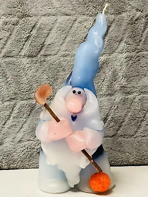 Vintage Northern Lights Candle Handmade Golfing Wizard Wax Figurine 7” Signed • $8