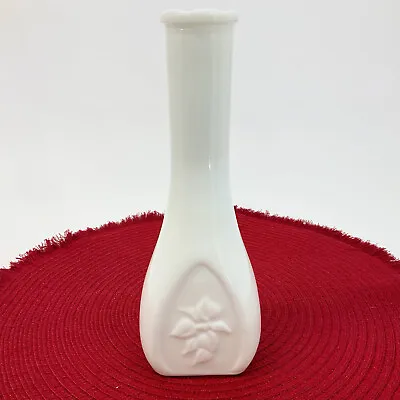 Milk Glass Bud Vase With Embossed Leaves And A Scalloped Rim Vintage • $9.98