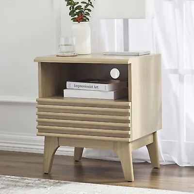 Modway Render Mid-Century Modern Bedside End Table In Oak • $113.44