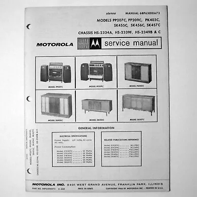 Motorola ® Model PP207C PP209C PK403C SK455C Record Player Service Manual © 1966 • $9.45