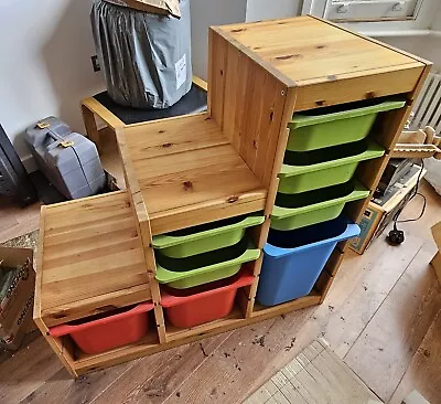 IKEA TROFAST Solid Pine Children's Toys Storage With 7 Coloured Boxes  • £25