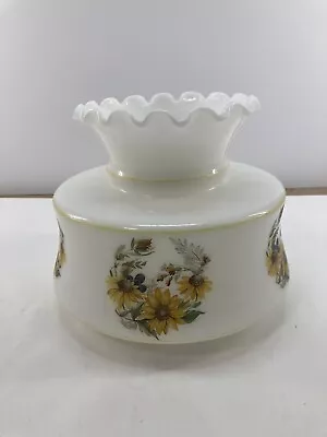 Vintage Hurricane Lamp Shade Globe Floral Milk Glass Sunflowers • $10