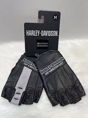 Harley Davidson Mens 120th Anniversary True North Fingerless Leather Gloves M • $39.99