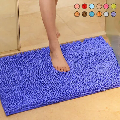 Non Slip Soft Microfiber Shaggy Absorbent Bath Mat Bathroom Shower Carpet Rugs • £7.70