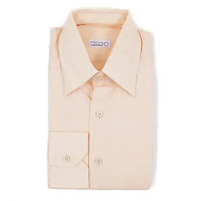 Zilli Tailored-Fit Peach Cotton Dress Shirt With Embroidered Detail 15 (Eu 38) • $249