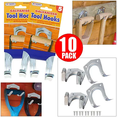 10pk Tool Storage Hooks Galvanized Heavy Duty Hanging Garden Garage C/w Fixings • £5.57