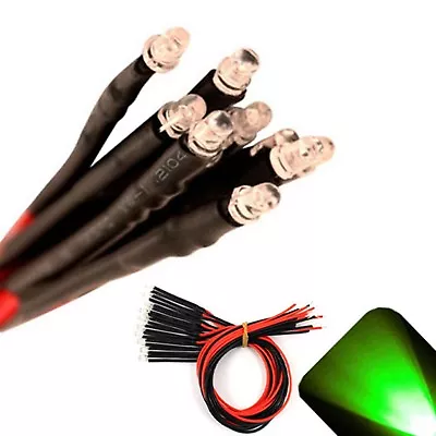 10 X Pre Wired 9v 3mm Pure Green LEDs Prewired 9 Volt DC LED Light RC Mod 8v 7v • $10.37