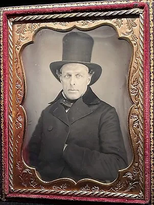 1/4 Plate Daguerreotype - Distinguished Gent In Stovepipe Hat - Great Full Case • $495