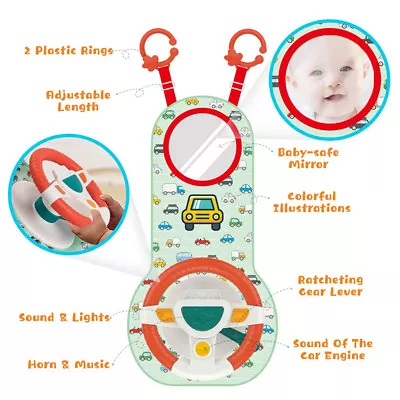 Baby Car Seat Toy With Mirror Music Light Colorful Car Seat Play Center Toy§ • £18.08