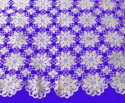 Preowned Vintage 100% Cotton Hand Crocheted Lace Tablecloth Color: Ivory 62 X78  • $44.95