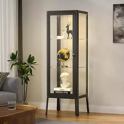 Glass Display Cabinet With Adjustable 3-Shelf Shelves Lock And Door Dust-Proof • $299.99