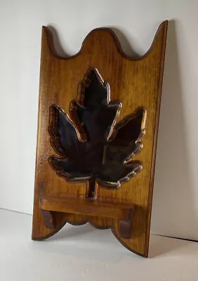 Vintage Wood Rustic Maple Leaf Mirror  Wall Planter W Shelf 18” Country Cabin • $55