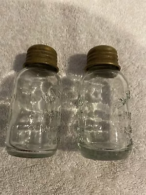 Set Of Mini Mason Jar Salt And Pepper Condiment Shakers With Antique Brass Tops! • $18.95