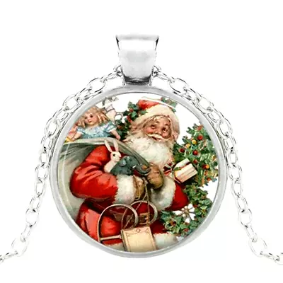 CHRISTMAS SANTA Large Charm Pendant 20  Sterling Silver 925 Necklace Gold Gift   • $19.89