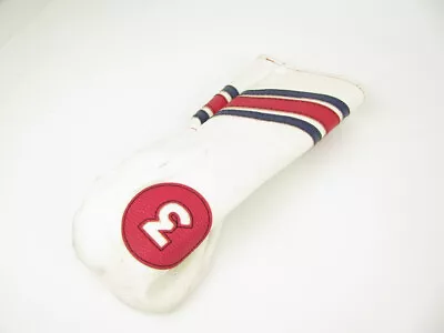 Maxfli Vintage Leather Fairway 3 Wood Headcover WHITE/RED/BLUE (GOOD) • $14.99