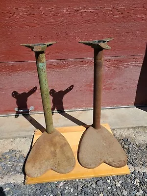 2 Antique Cast Iron Table Legs Tool Base Salvaged Machine Base Heart Shaped  • $575